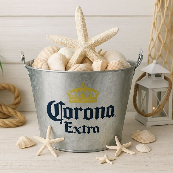 Corona Extra Metal Beer Bucket Galvanized Bar Ice Beach Decor Man Cave Gift - Picture 1 of 7